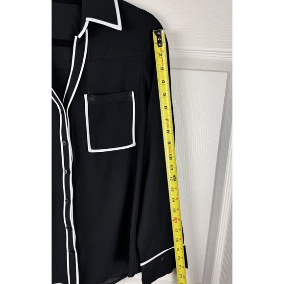 Express The Portofino Shirt Black White Piping Button Up Blouse‎ S Preppy 48-0 - Picture 6 of 12